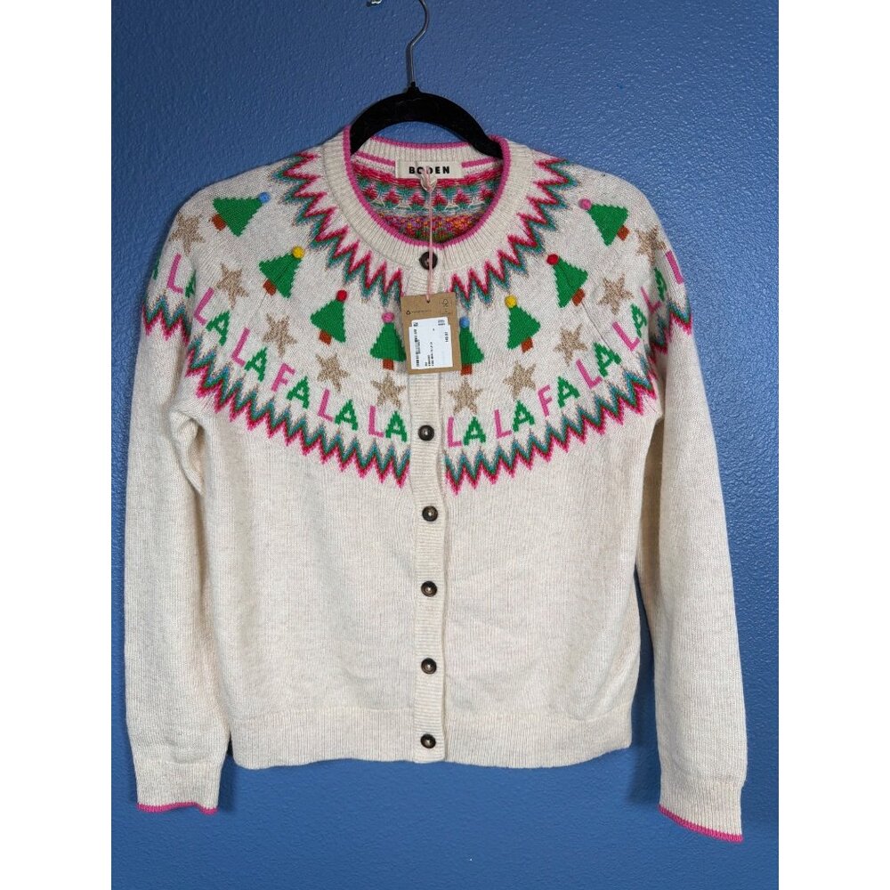 New Boden Edie Fair Isle Alpaca Blend Holiday Cardigan Sweater Cream S MSRP$150 - Picture 2 of 13